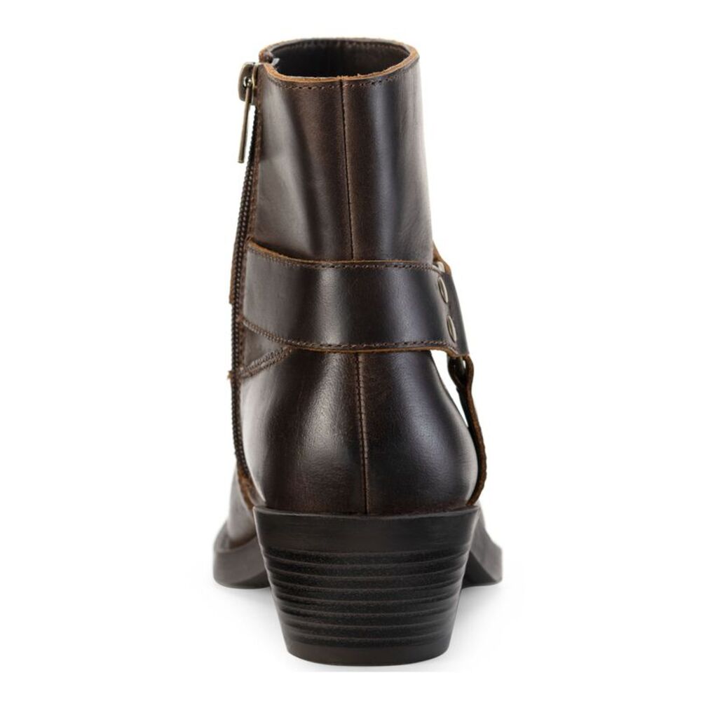 SUN STONE Womens Brown Non-Slip Square Toe Stacked Heel Leather Booties 6.5 - Picture 2 of 4